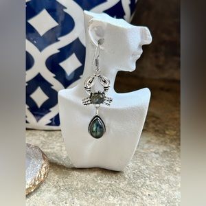Silver Crabs Labradorite Stone Earrings